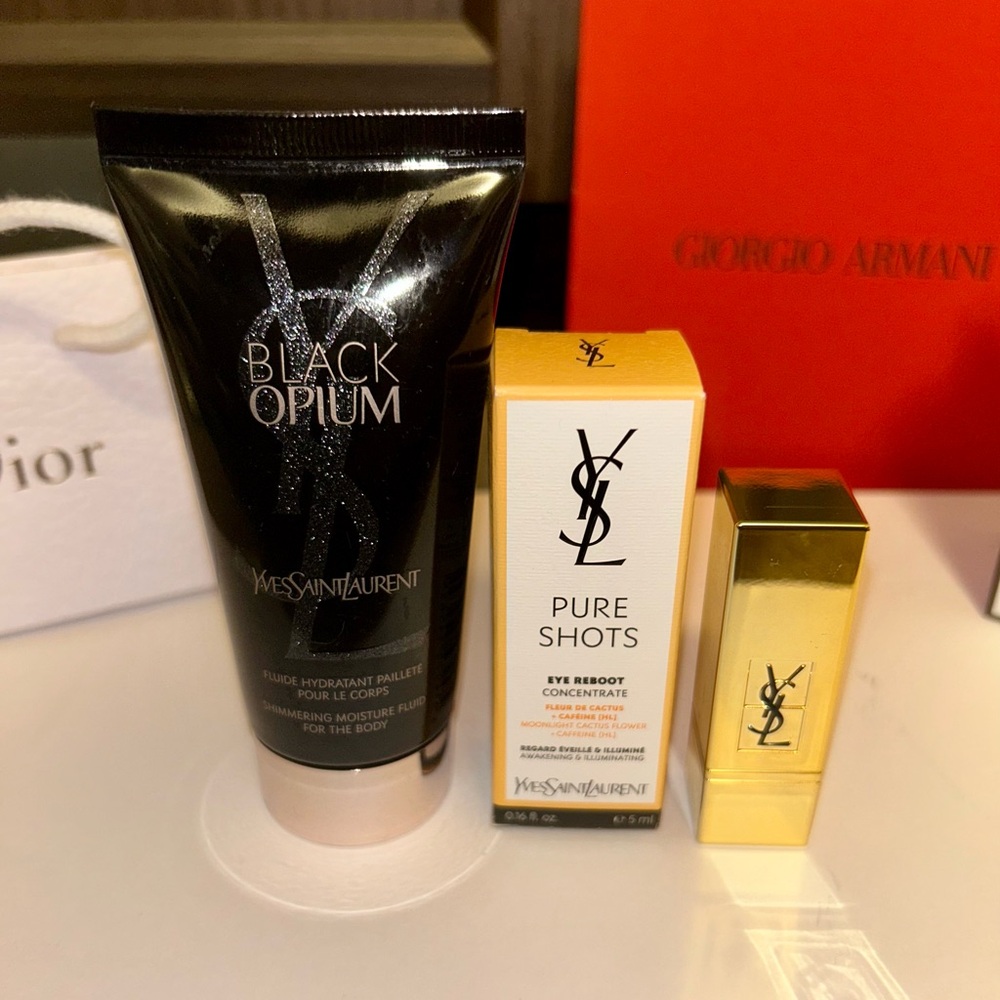 Black opium lotion, Ysl eye serum, Ysl lipstick